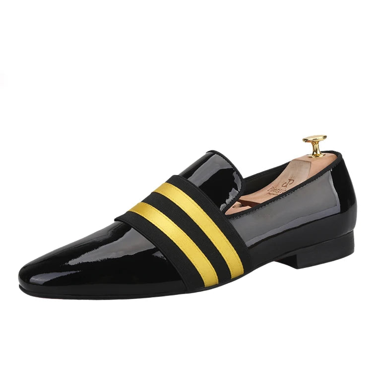 Men's Patent Leather Slip-On Shoes with Patchwork Colour Crossband Comfortable Wear for Fashion Party