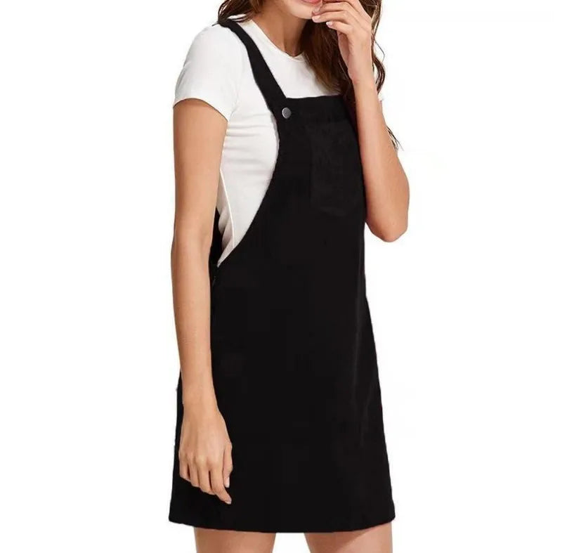 New Women's Suspender Skirt Corduroy Spring and Autumn Fashion Pocket Strap Adjustable Casual Strap Short Dress
