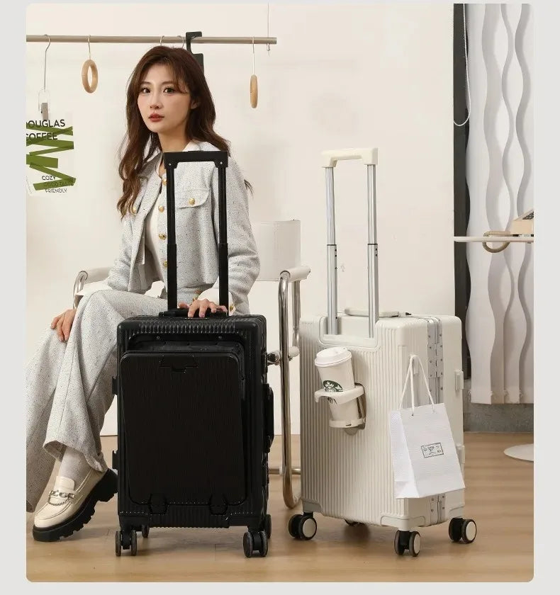Aluminum Suitcase Front Opening Rolling Luggage