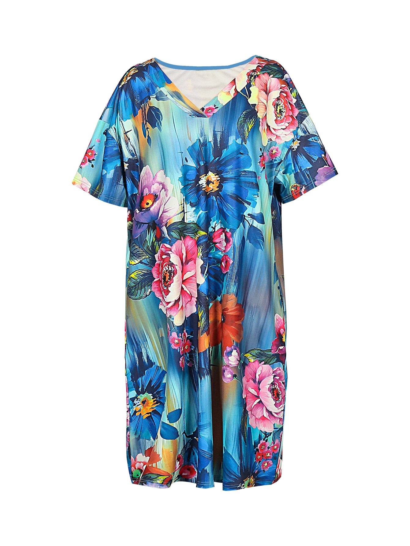 Women's Plus Size V-Neck Loose Printed Pattern Dresses