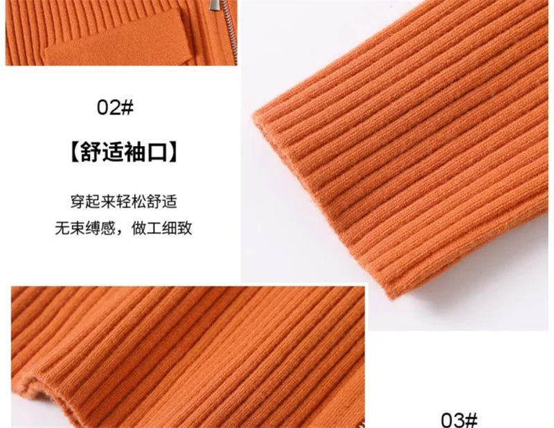 Spring Autumn Women Knitted Sweater Cardigan Short Jacket 2025 New Korean Fashion Zipper Solid Turn-Down Knit Coat Female Tops