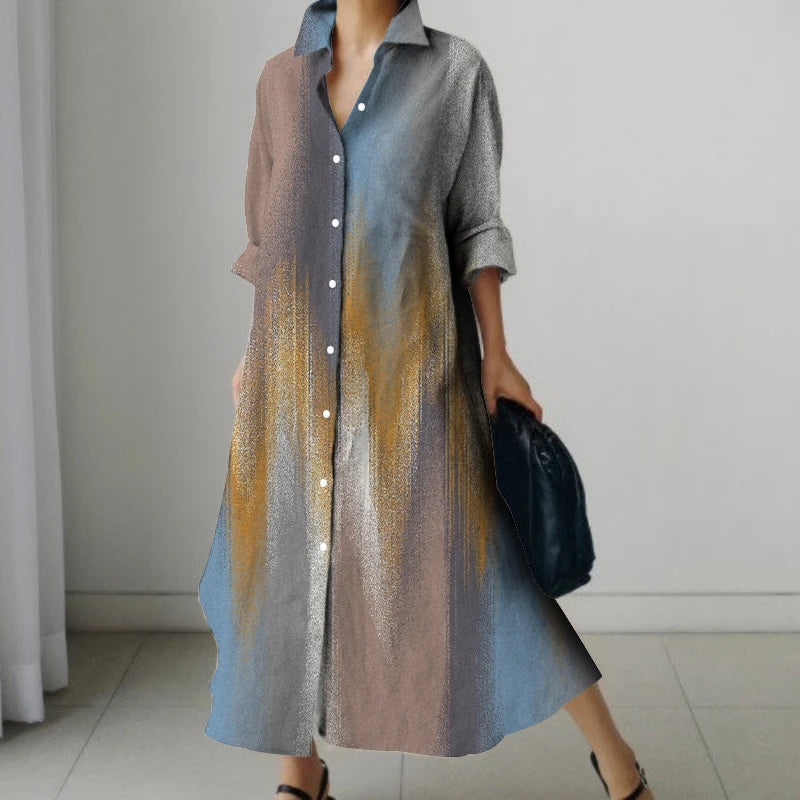 Women's Retro Print Long-sleeved Dress