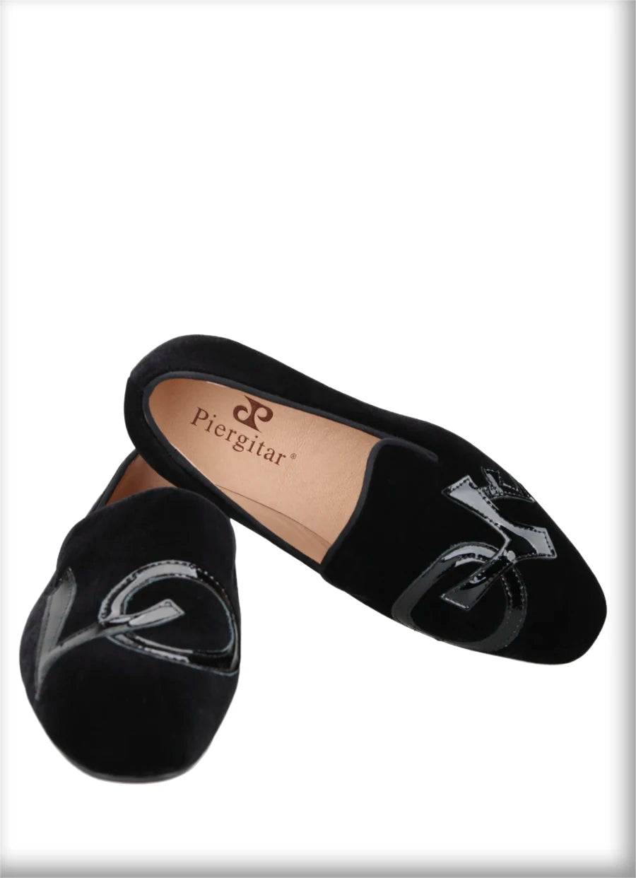 Handmade Black Velvet Shoes Featuring "LOVE", Leather Letters for Fashion Party CL Same Style Men's Loafers