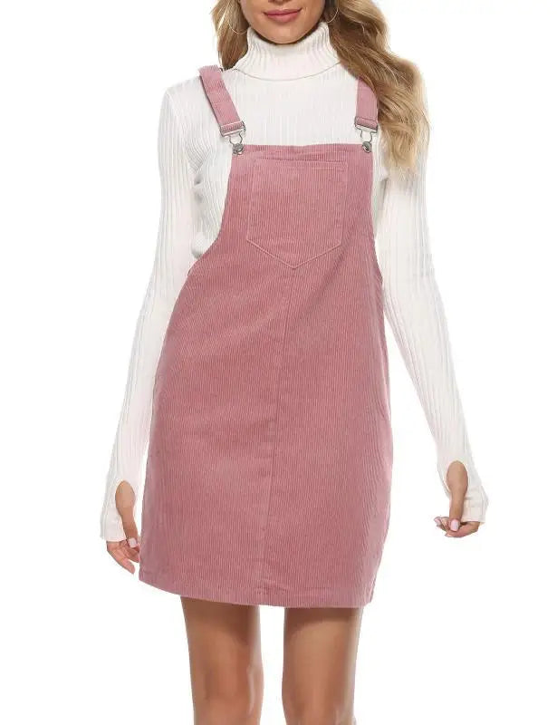 New Women's Suspender Skirt Corduroy Spring and Autumn Fashion Pocket Strap Adjustable Casual Strap Short Dress