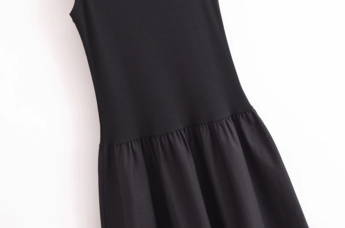 Fashion temperament European and American style summer women's clothing new two-color splicing long vest dress