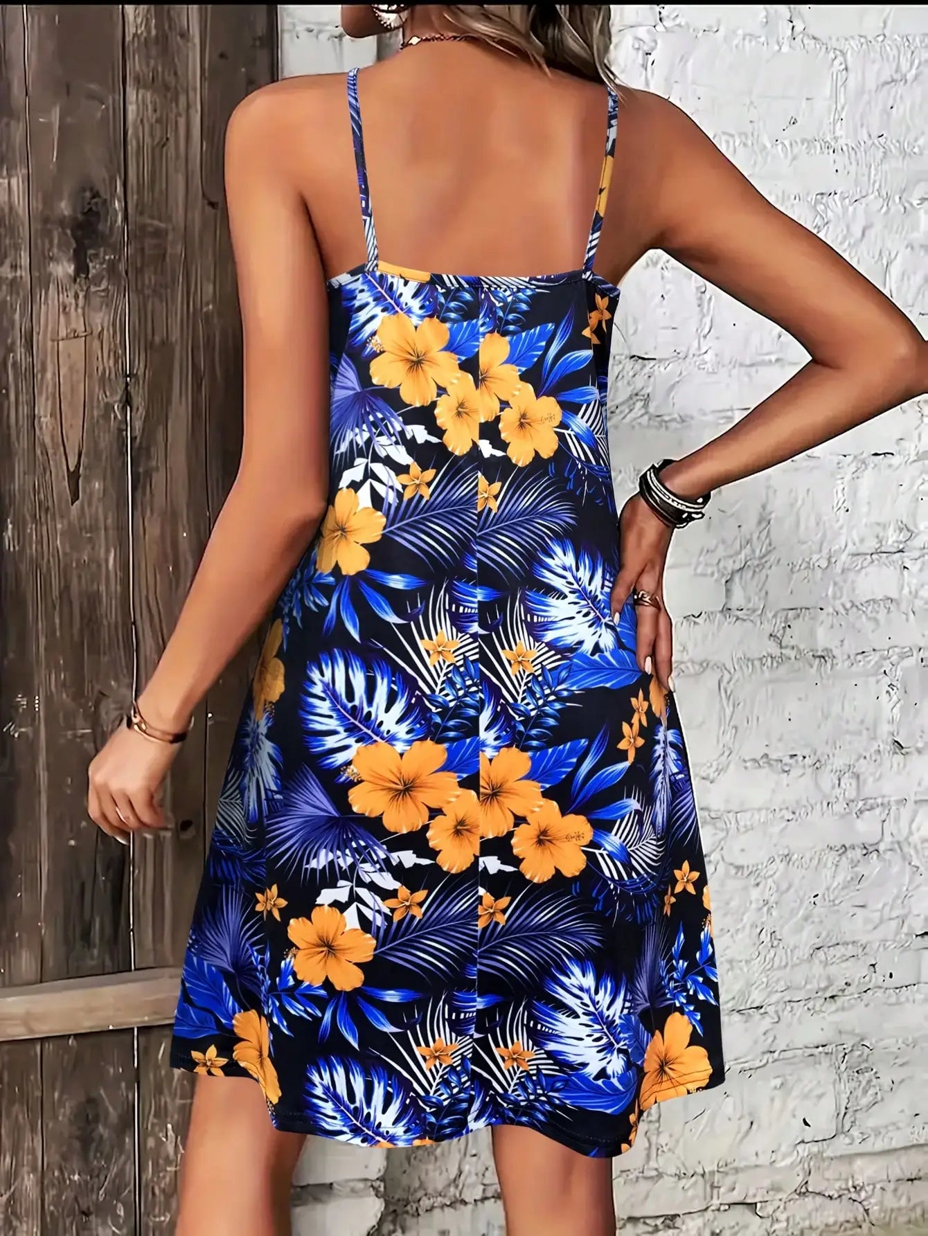 V-neck Spaghetti Strap Print Dress