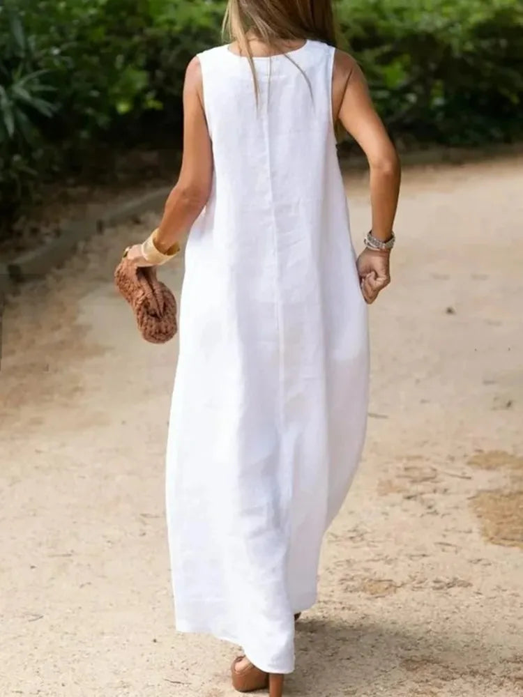 Women's Sleeveless Loose-fitting Spring Cotton Linen Dress