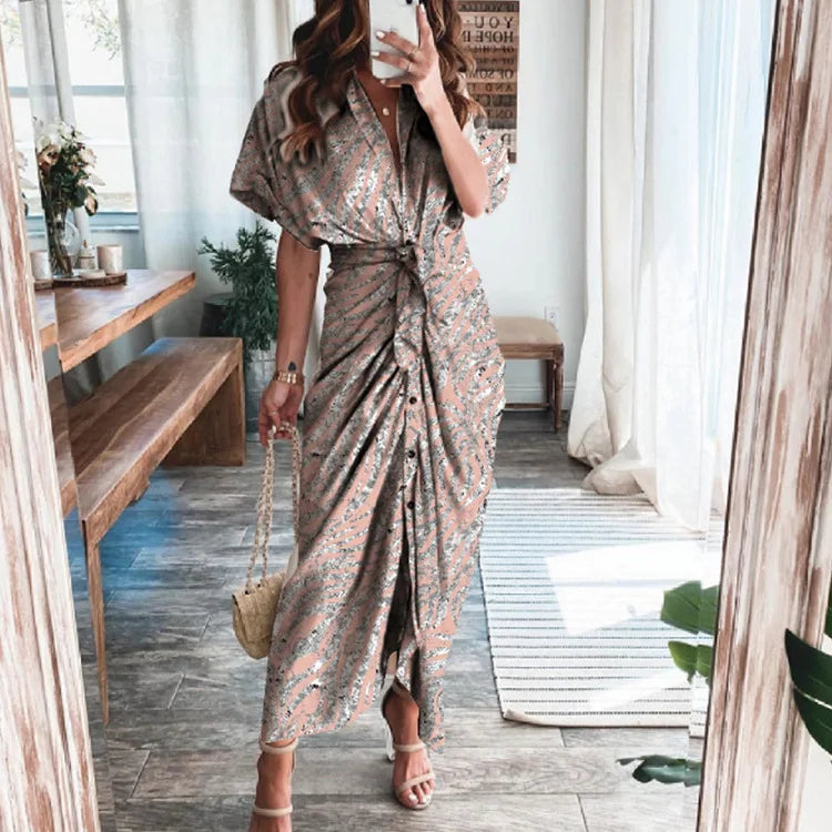 Women's Boho Print Turn-down Collar Dress