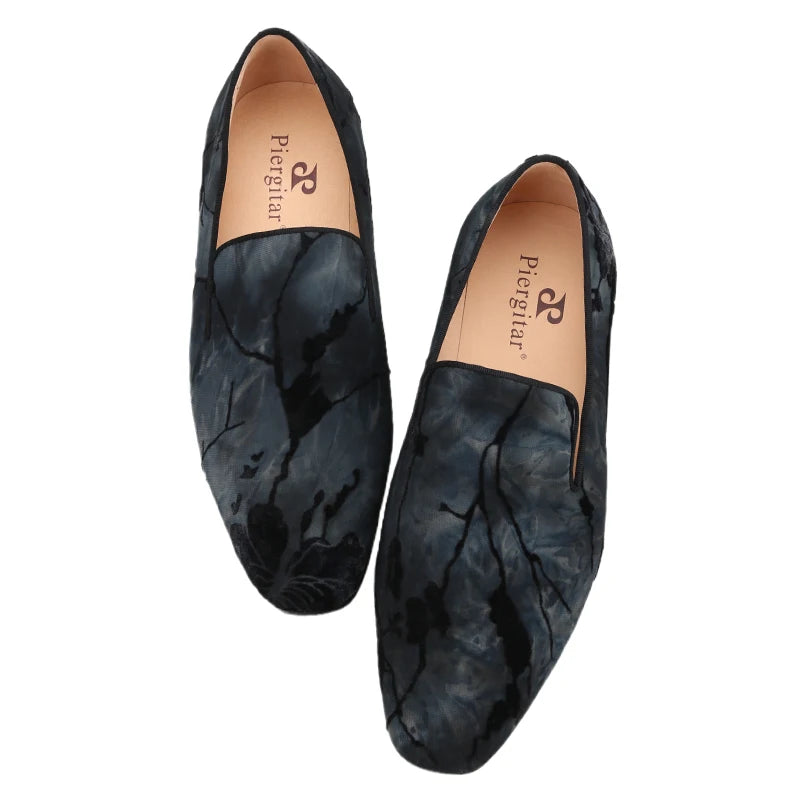 Men's Moccasins with Classic Bright Red Outsole and Three Colors of Flocking Jacquard Tie-Dyed Cottons