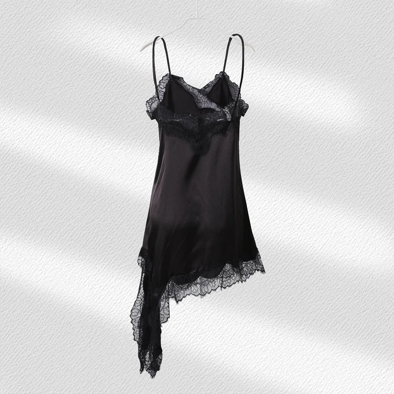 Sexy Sling Dress Women V Neck Hollow Out Backless Patchwork Lace