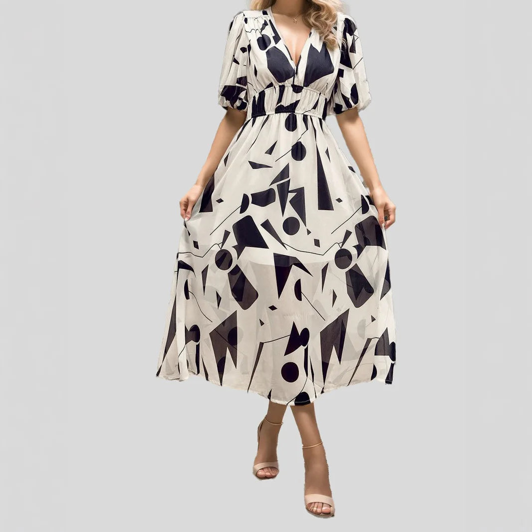 Women's summer dress 2025 fashion printed waist-cinching dress; holiday long dress; party dress; ladies' clothing.
