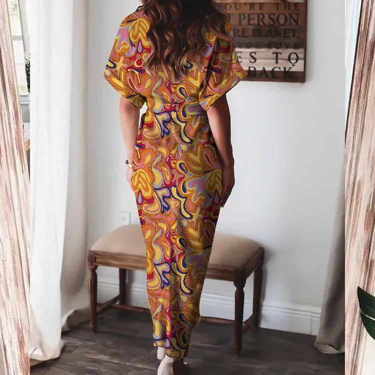 Women's Boho Print Turn-down Collar Dress
