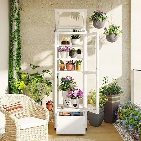 62.4" H Wood Garden Greenhouse Portable Mini Cold Frame