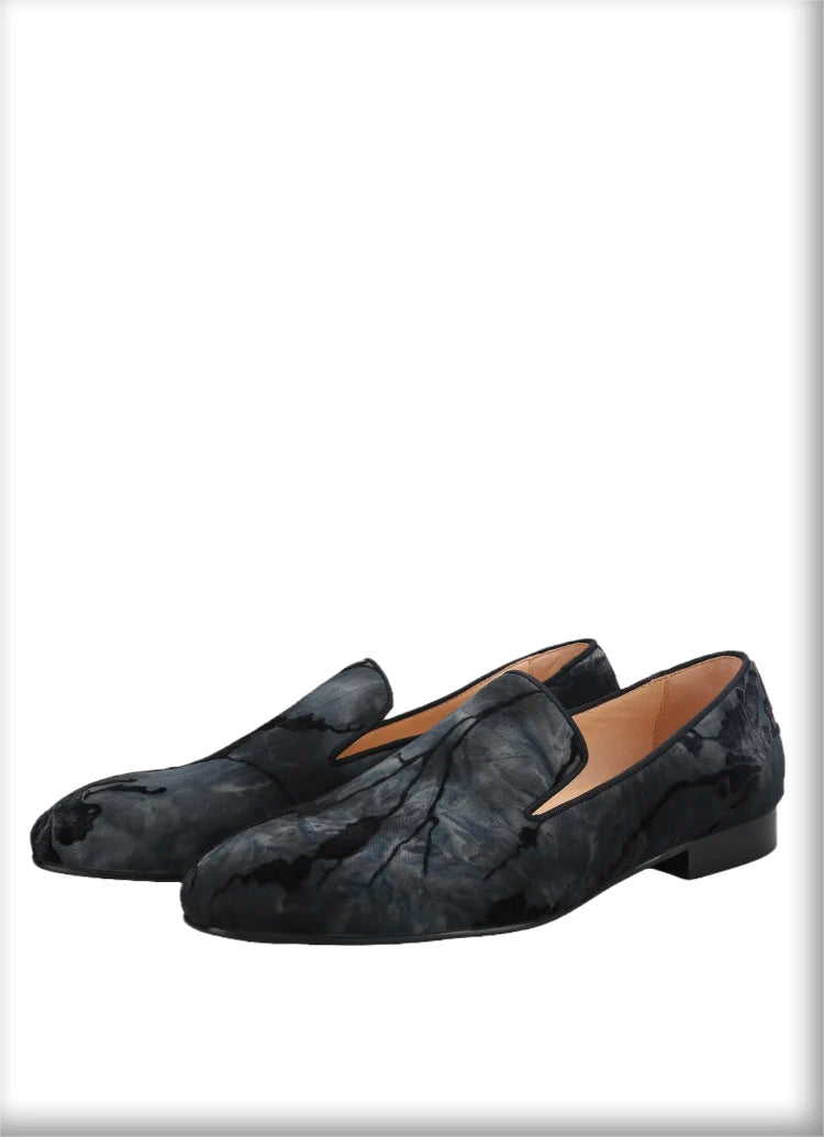 Men's Moccasins with Classic Bright Red Outsole and Three Colors of Flocking Jacquard Tie-Dyed Cottons