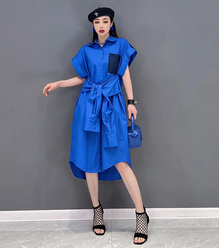 Extra Sleeves Decorated New 2025 Summer Korean Style Woman Purple Shirt Dress Loose Fit Chic Unique Big Size Casual Robe JKXD005