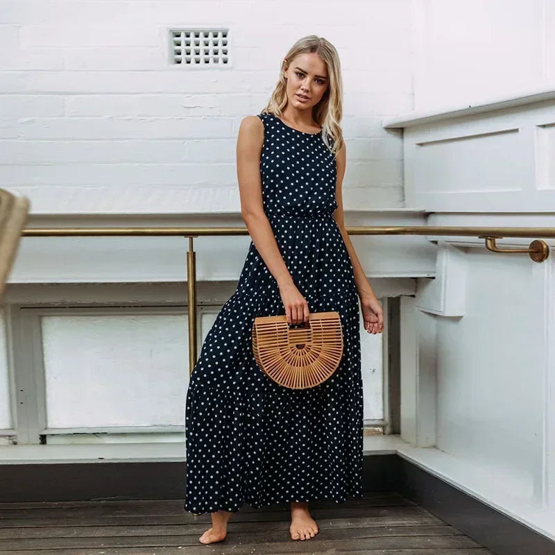 Women's Sleeveless Dot Loose Dresses