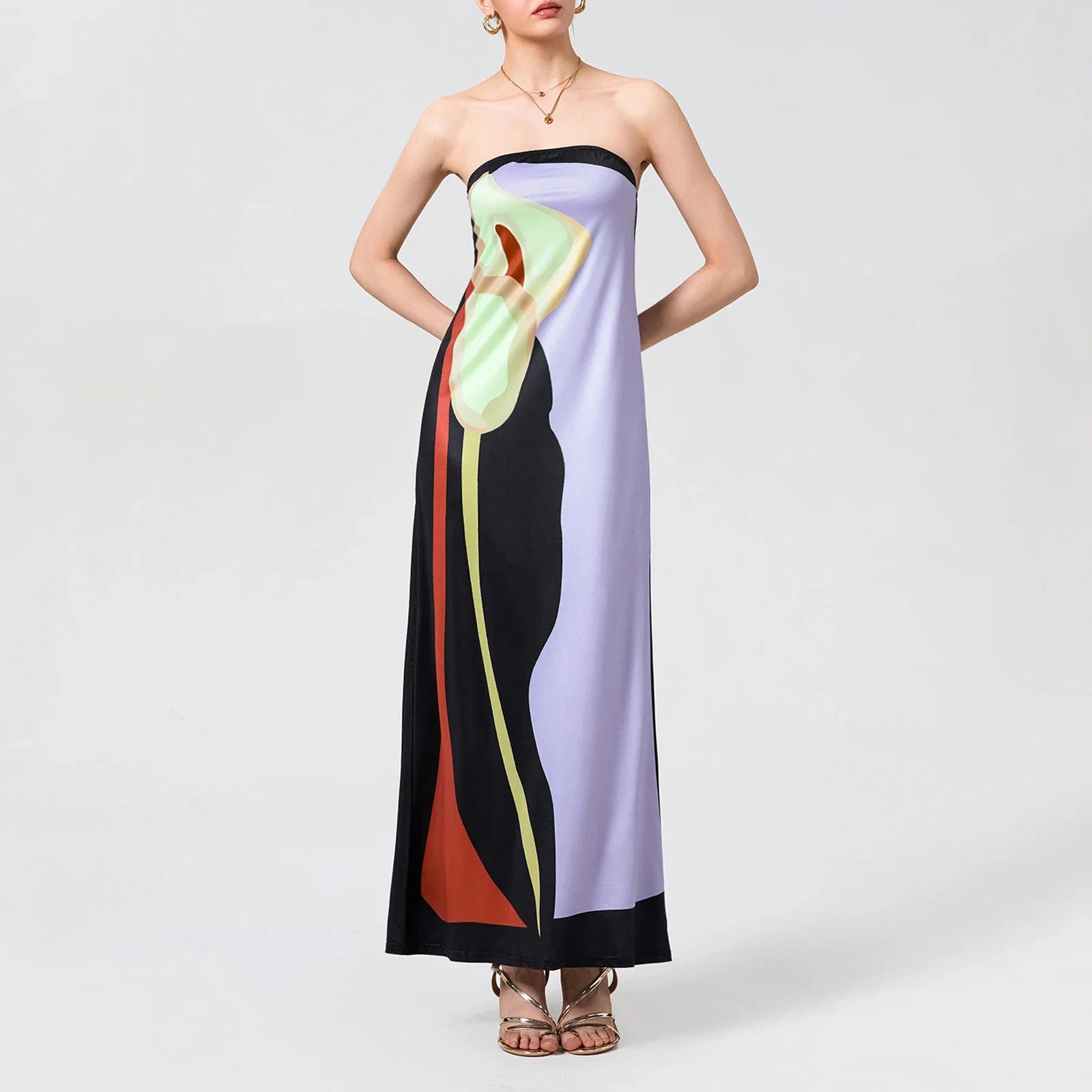 Tube Bodycon Dress Women Elegant Avocado Print Strapless Elegant Maxi Dress Sleeveless Holiday Robes Summer Chic Long Dress
