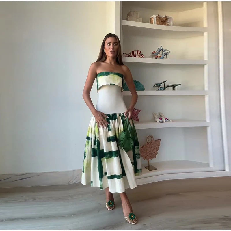 Women's Strapless Open Back Patchwork Long Dress