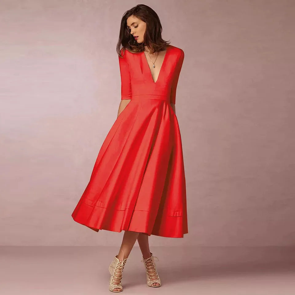 V-neck Short Sleeve Dresses for Women.