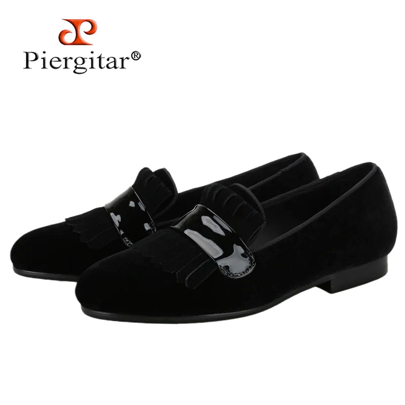 Piergitar Three Colors Velvet Men Classic Loafers With Handmade Suede Fringed For Fashion Party Slip-On Dress Shoes Plus Size
