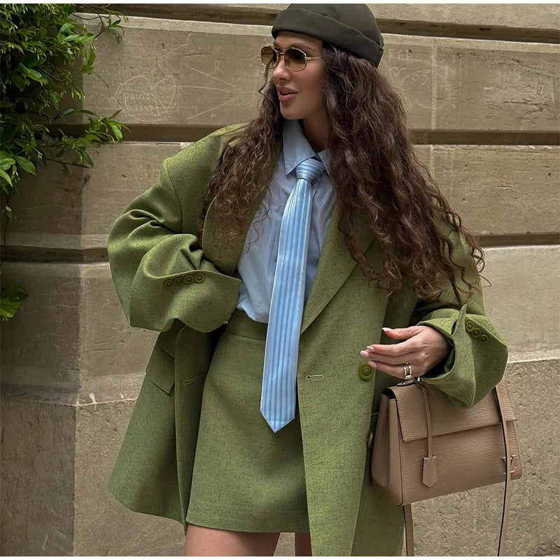 Solid Color Lapel Suit Woman Loose Long Sleeves Double Breasted Jackets Casual Versatile Chic Women's Spring Summer New Coats