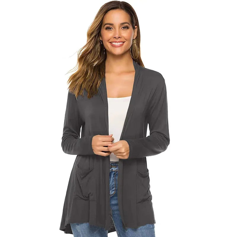 Women's Knitted Cardigan for Spring and Summer Versatile Large Size Cardigan Medium to Long Length Long Sleeve Outcoat
