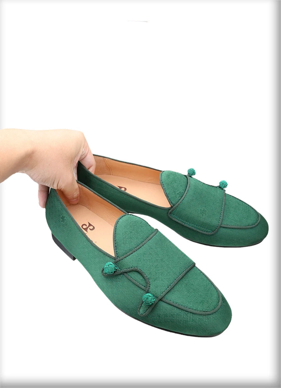 Chinese Imperial Style Silk Men's Monk Shoes Handmade Balls Buttons Slip-On Smoking Shoes