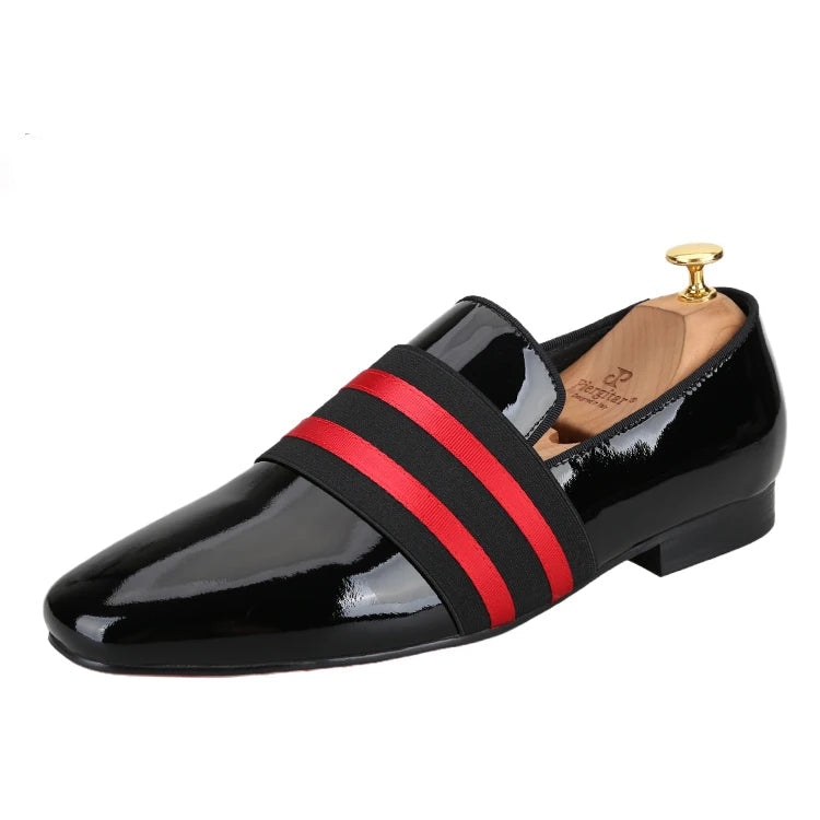 Men's Patent Leather Slip-On Shoes with Patchwork Colour Crossband Comfortable Wear for Fashion Party