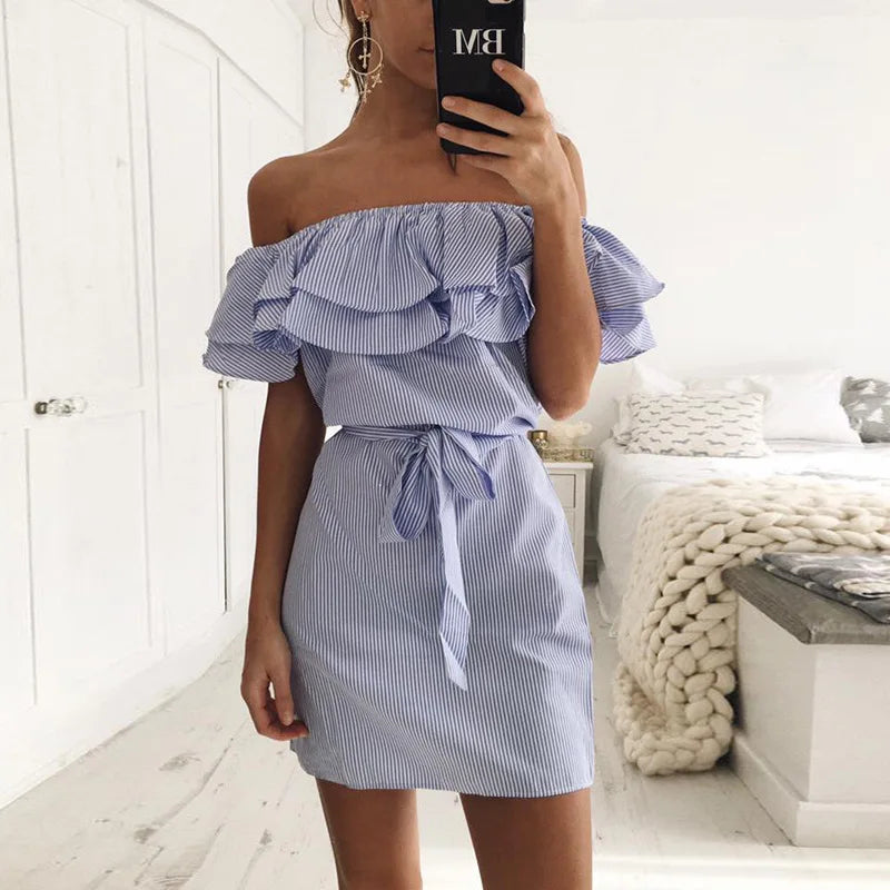 Women's Off Shoulders Ruffled Sleeves Dress