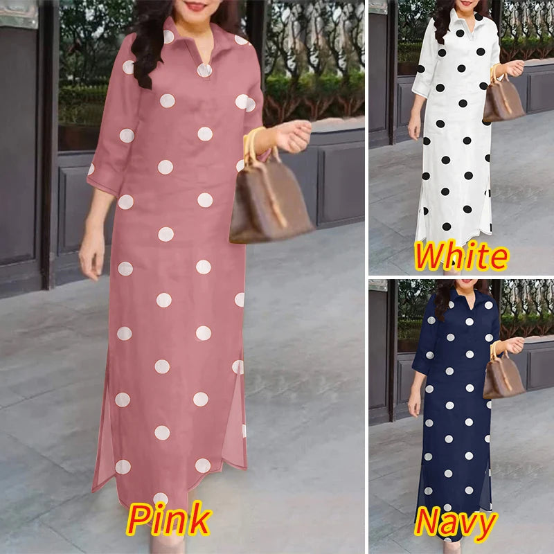 Polka Dot Plus Size Summer Sundress Neck 3/4 Sleeve Baggy
