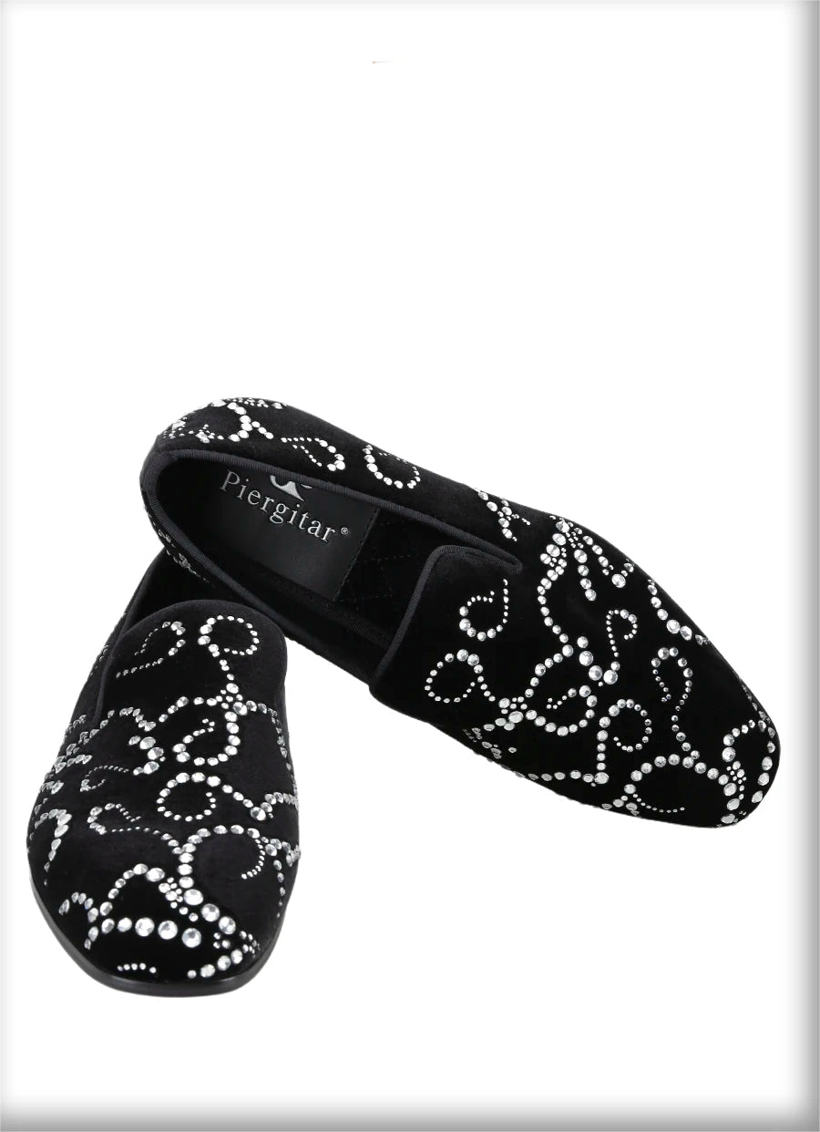 Black Velvet and Octodandelion Strass Loafers Same Design Luxury Brand Men's Moccasins with Handmade Crystals