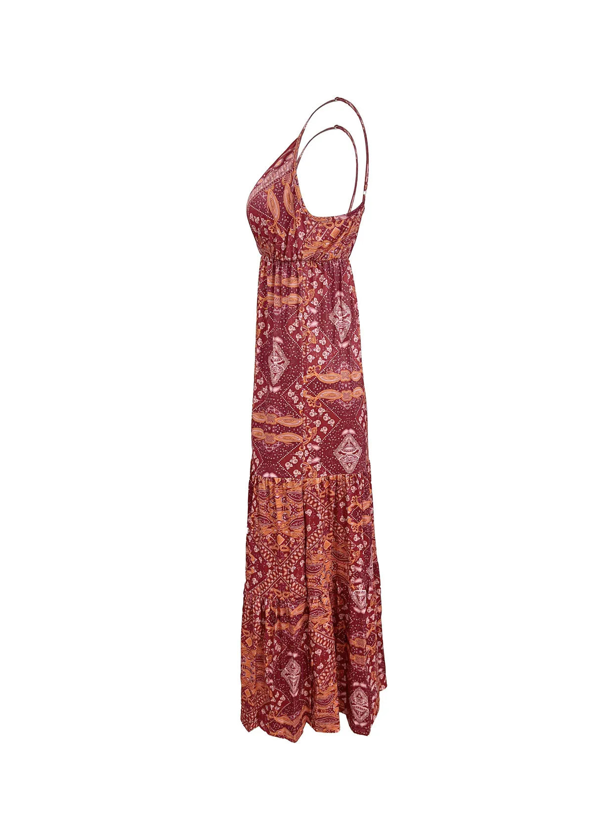 Bohemian Style Women's Clothing Long Dress New Suspender Long Dress High Waist V-neck Printed Floral Dress Women's Clothing