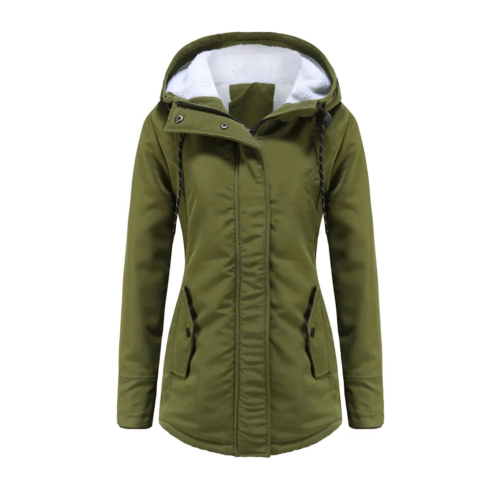 Women's Warm Hooded Parkas, Thick Plush Coats, Female Mid-Long Cotton Jacket, Winter Outwear, Big Size, S-5XL
