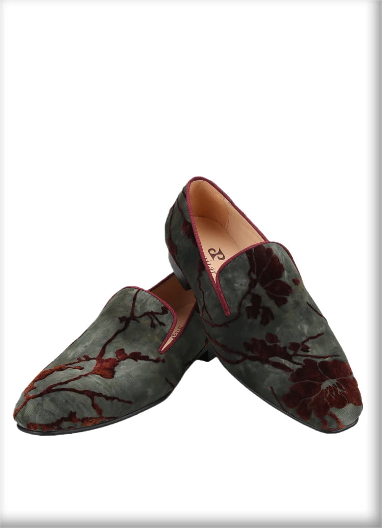 Men's Moccasins with Classic Bright Red Outsole and Three Colors of Flocking Jacquard Tie-Dyed Cottons