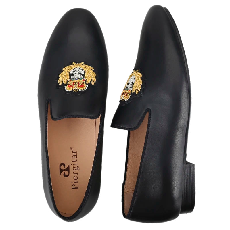 Piergitar Summer New Arrival Cow Leather Men Loafers With Luxurious Royal Style Gold Embroidery For Party Handmade Slip-On Shoes