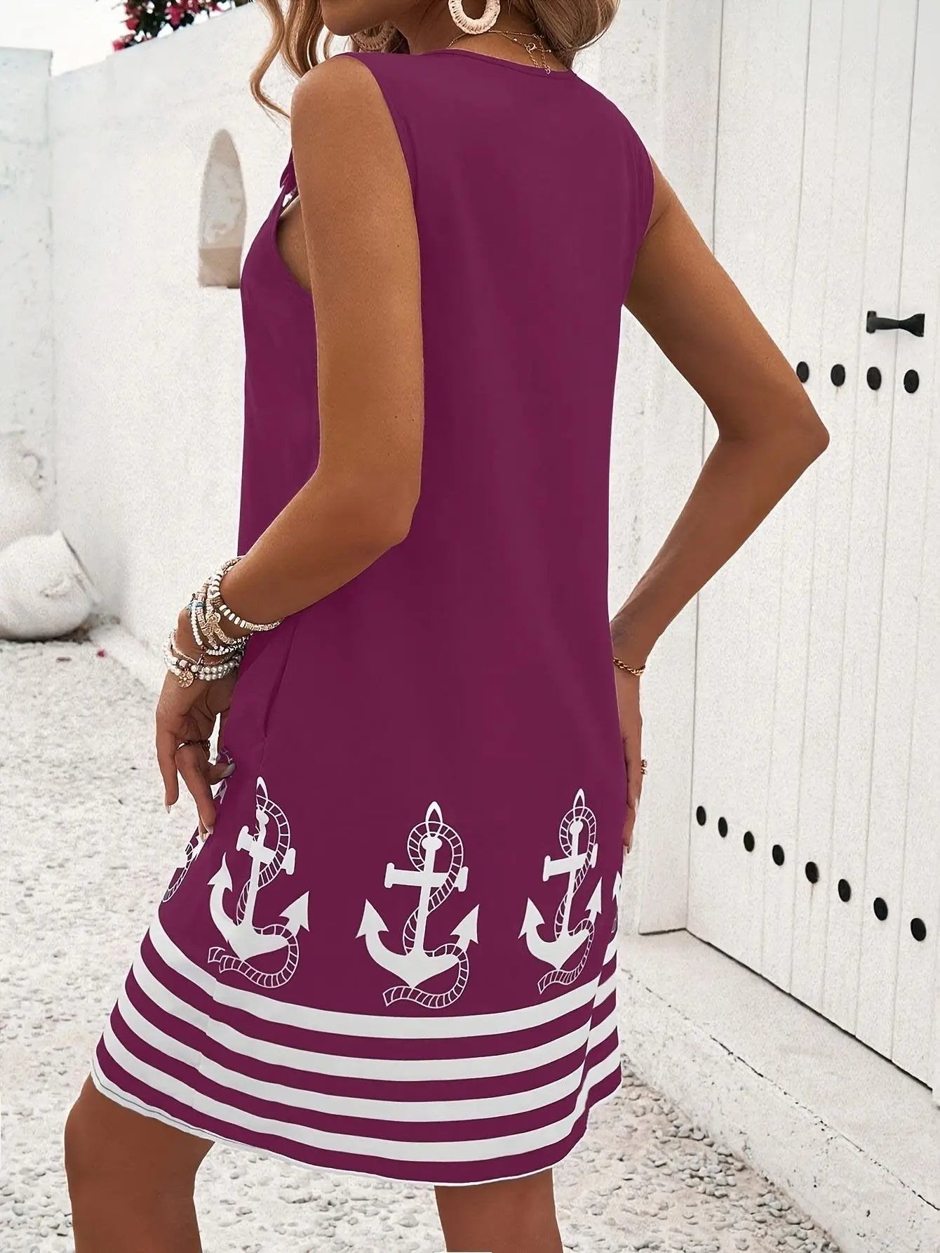 2025 New Women's Vest Skirt Pocket Ethnic Style Fashion Printed V-neck Simple Vacation Beach Mini Dress for Female