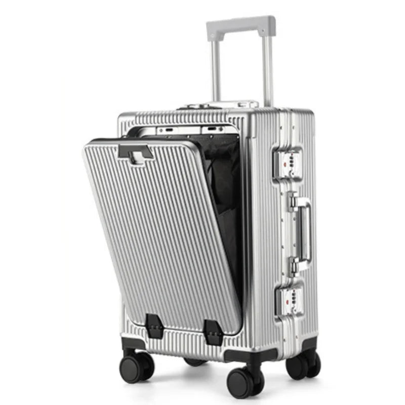Aluminum Suitcase Front Opening Rolling Luggage