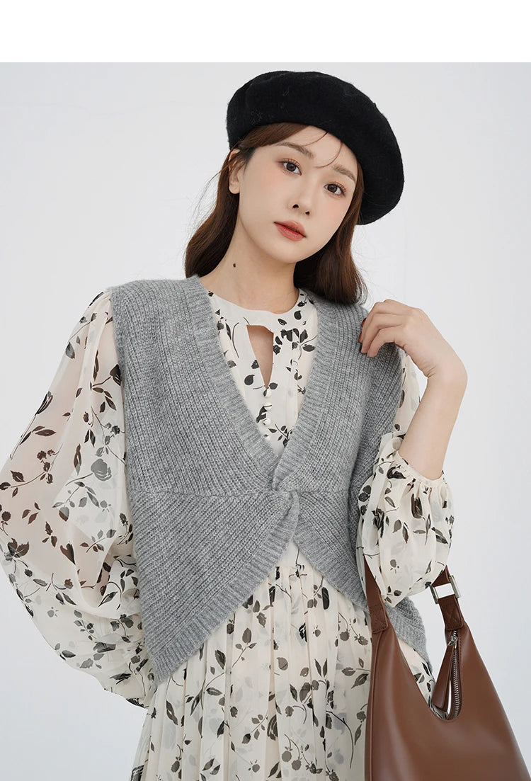Floral Midi Dress Women Sweet A-Line Long Sleeve Hollow Out Dress Elegant High Waist Casual Long Dress Daily or Vacation Outfits