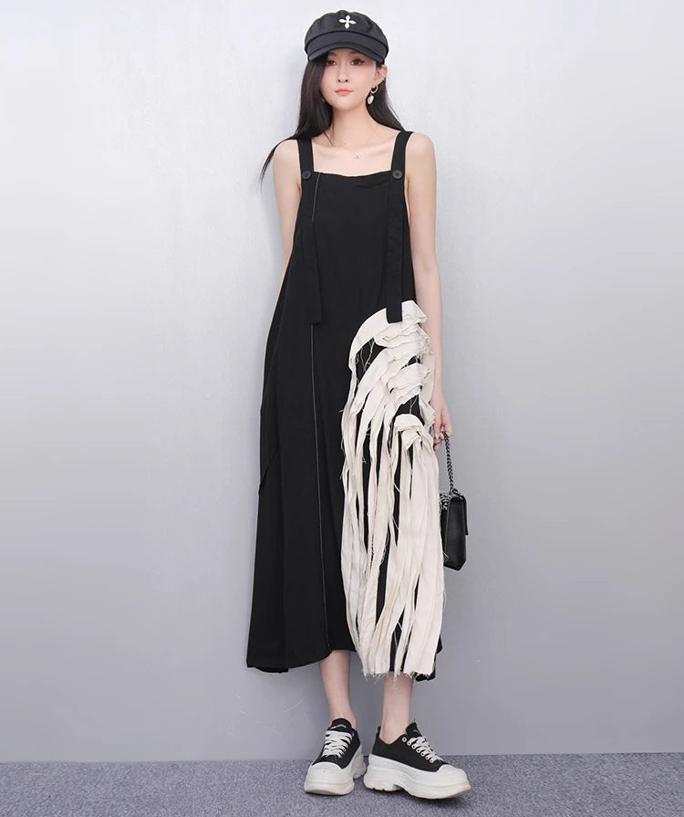 Unique Style New 2025 Summer Korean Style Woman Black Sleeveless Sundress Loose Fit Girls Casual Beach Cute Sun Dress JKXD057