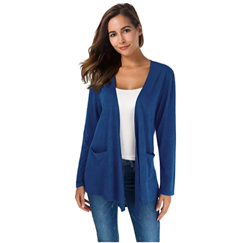 Women's Knitted Cardigan for Spring and Summer Versatile Large Size Cardigan Medium to Long Length Long Sleeve Outcoat