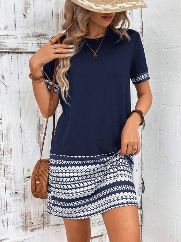 Women's Short Sleeve Bodycon Dress Geometric Print Spring Summer Music Festival Casual Fashion Ladies' Tight Dress
