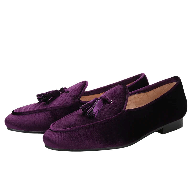 New Style Two Colors Velvet Man's Loafers with Tassels Made of Match Material. Plus Size