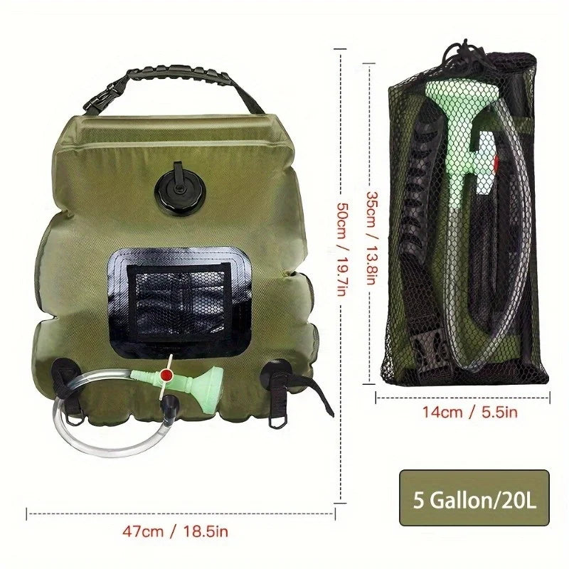 5-gallon solar-heated camping shower bag