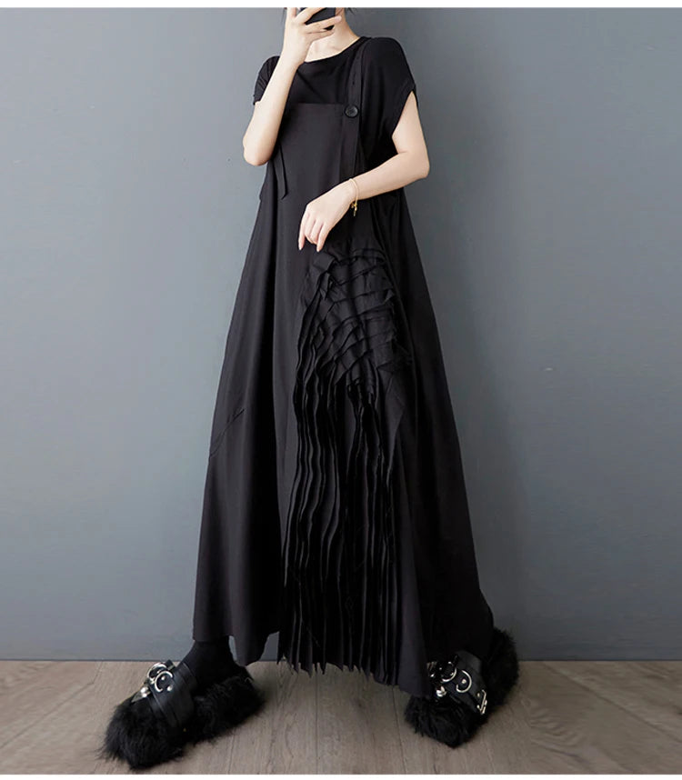 Unique Style New 2025 Summer Korean Style Woman Black Sleeveless Sundress Loose Fit Girls Casual Beach Cute Sun Dress JKXD057