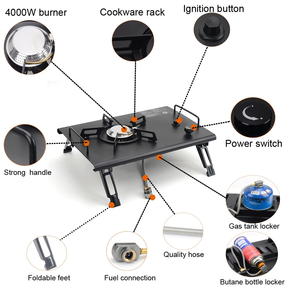 Portable Camping Folding Removable Wood Table Gas Stove