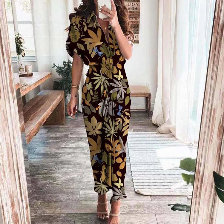 Women's Boho Print Turn-down Collar Dress