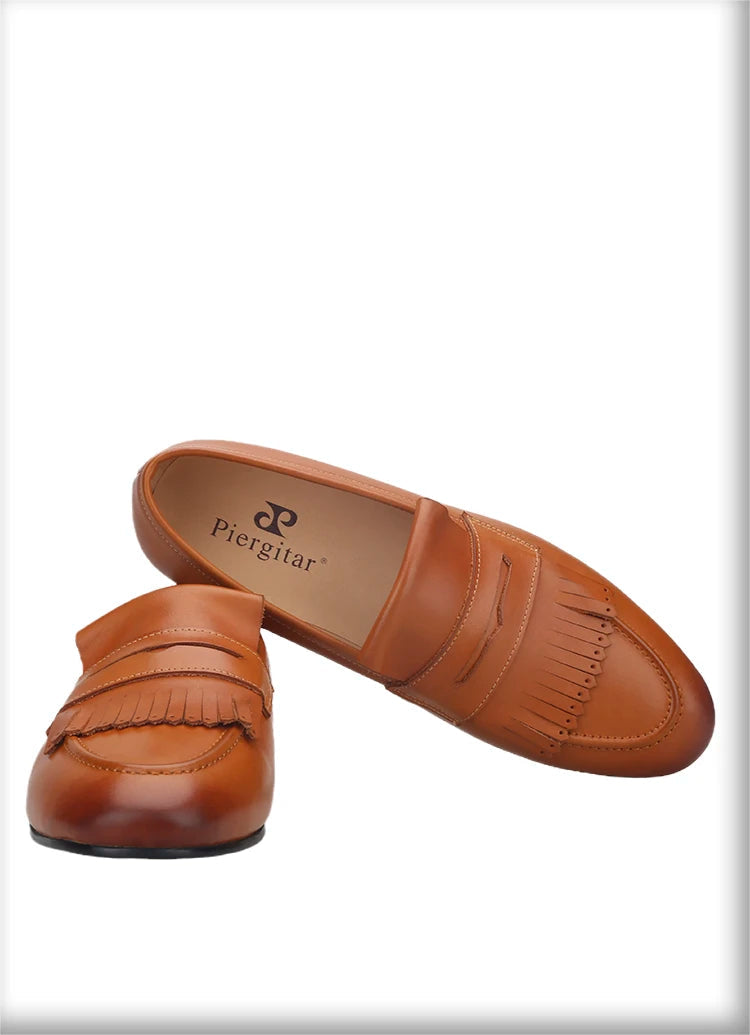 Yellow and Brown Colors Calfskin Slip-On Mens Dress Shoes for Party Handmade Male Smoking slippers