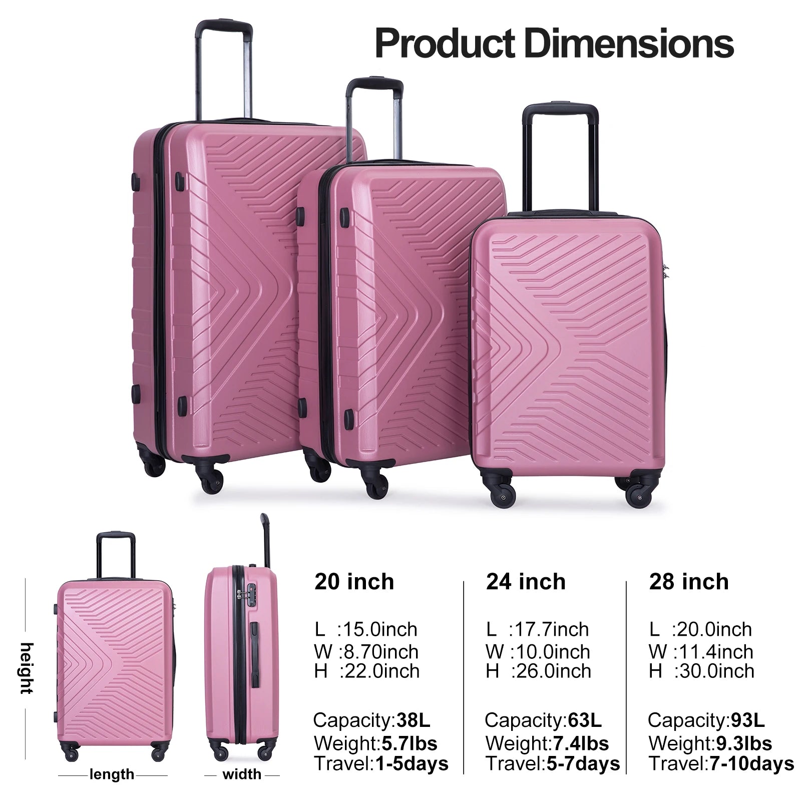3 Piece Suitcase Set Lock Carry-on (20inch 24inch 28inch)