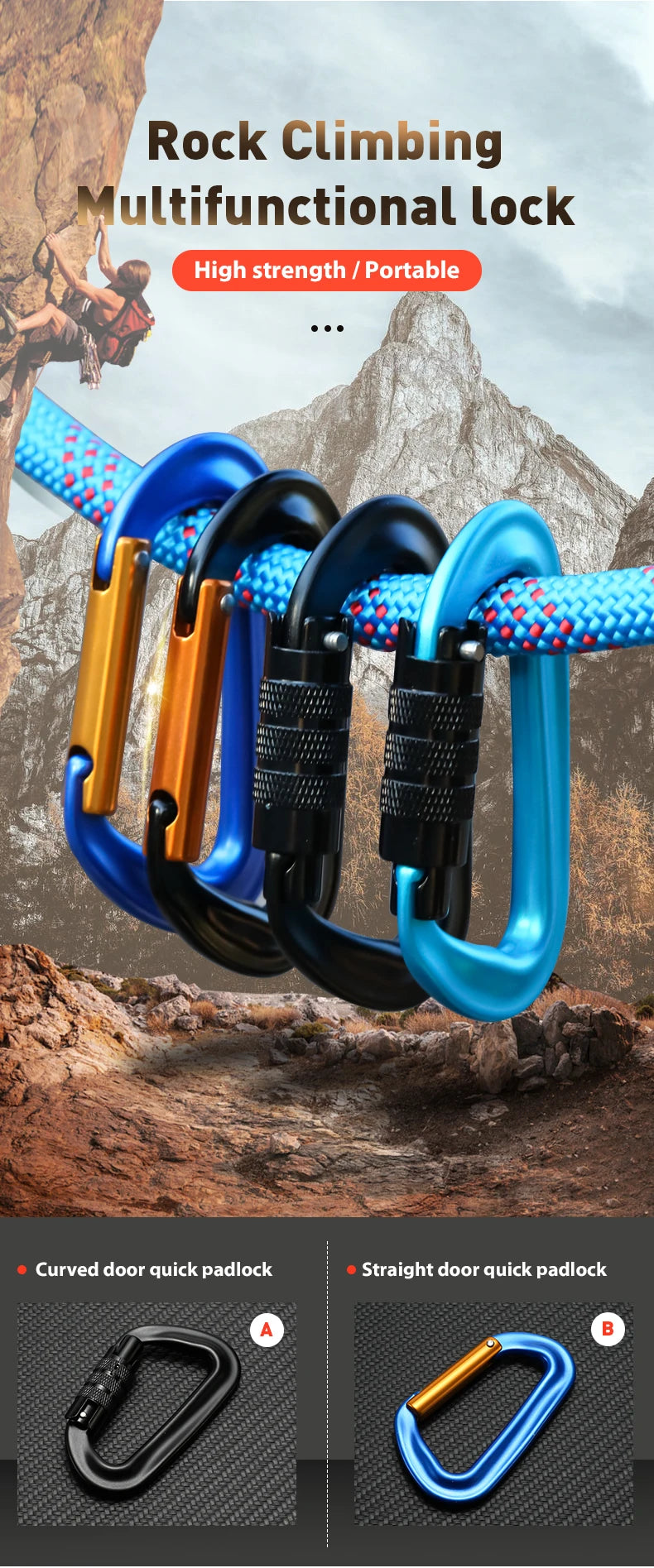 D Shape Safety Carabiner Aluminum Key Hooks