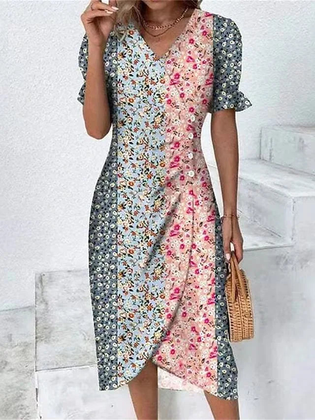 Women's V-Neck Floral Midi Dress